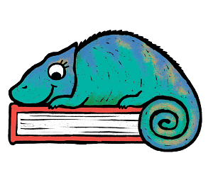 chameleon on a book