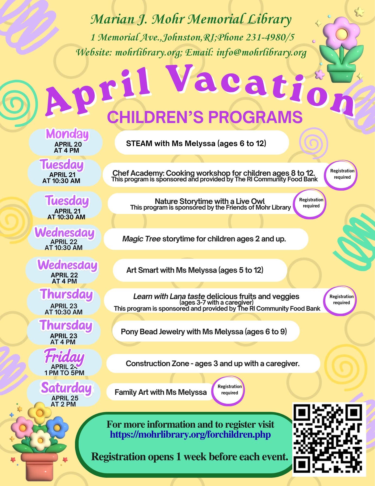 vacation week program flier, April 18-25, 2026